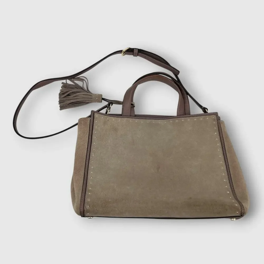 Kate Spade New York Suede & Leather Studded Satchel Tassel Crossbody Bag